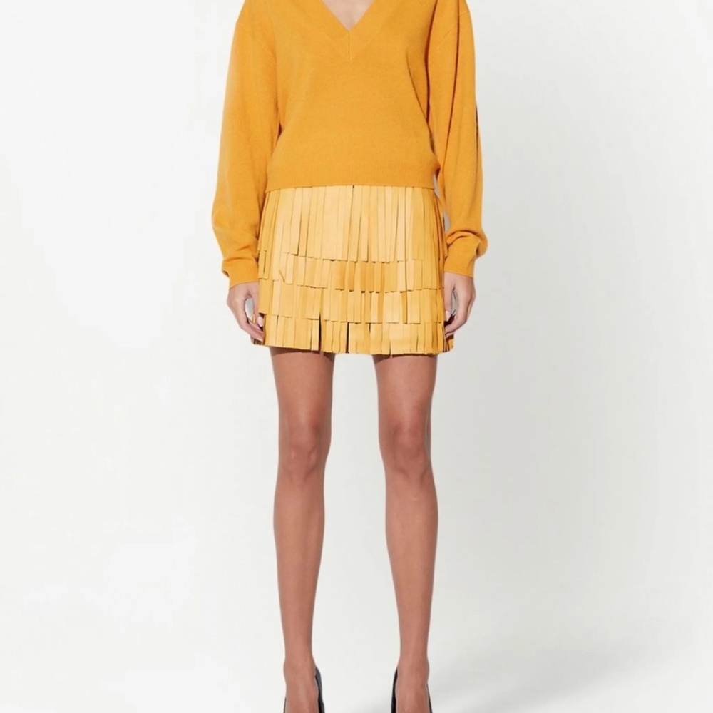 RTA Marcela Leather Fringe Mini Skirt in Honey Size 6 (NWT)